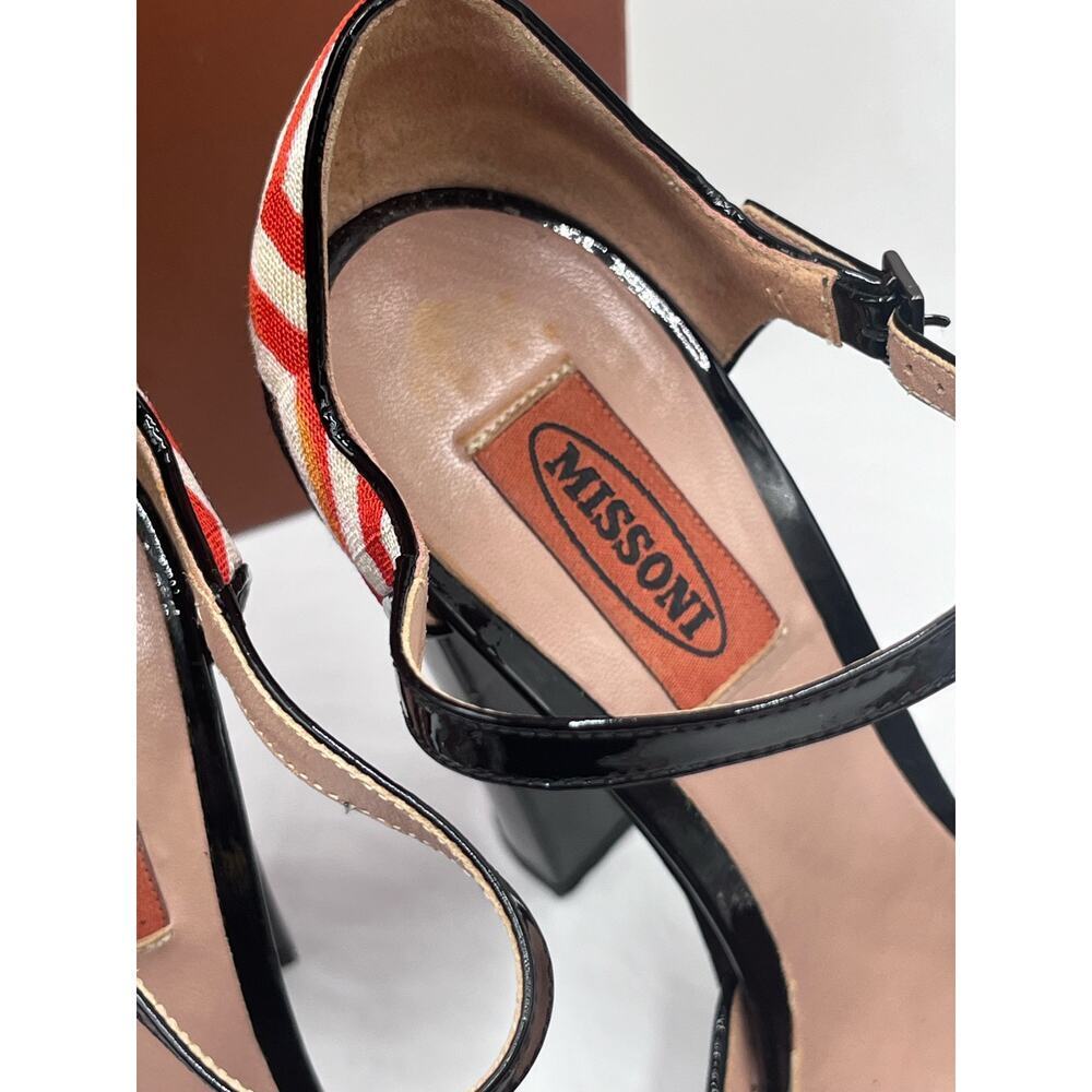 Missoni Tessuto Zigzag Print Fabric Leather Platform Strap 5” Heels Shoes 7.5/38 - Picture 5 of 16